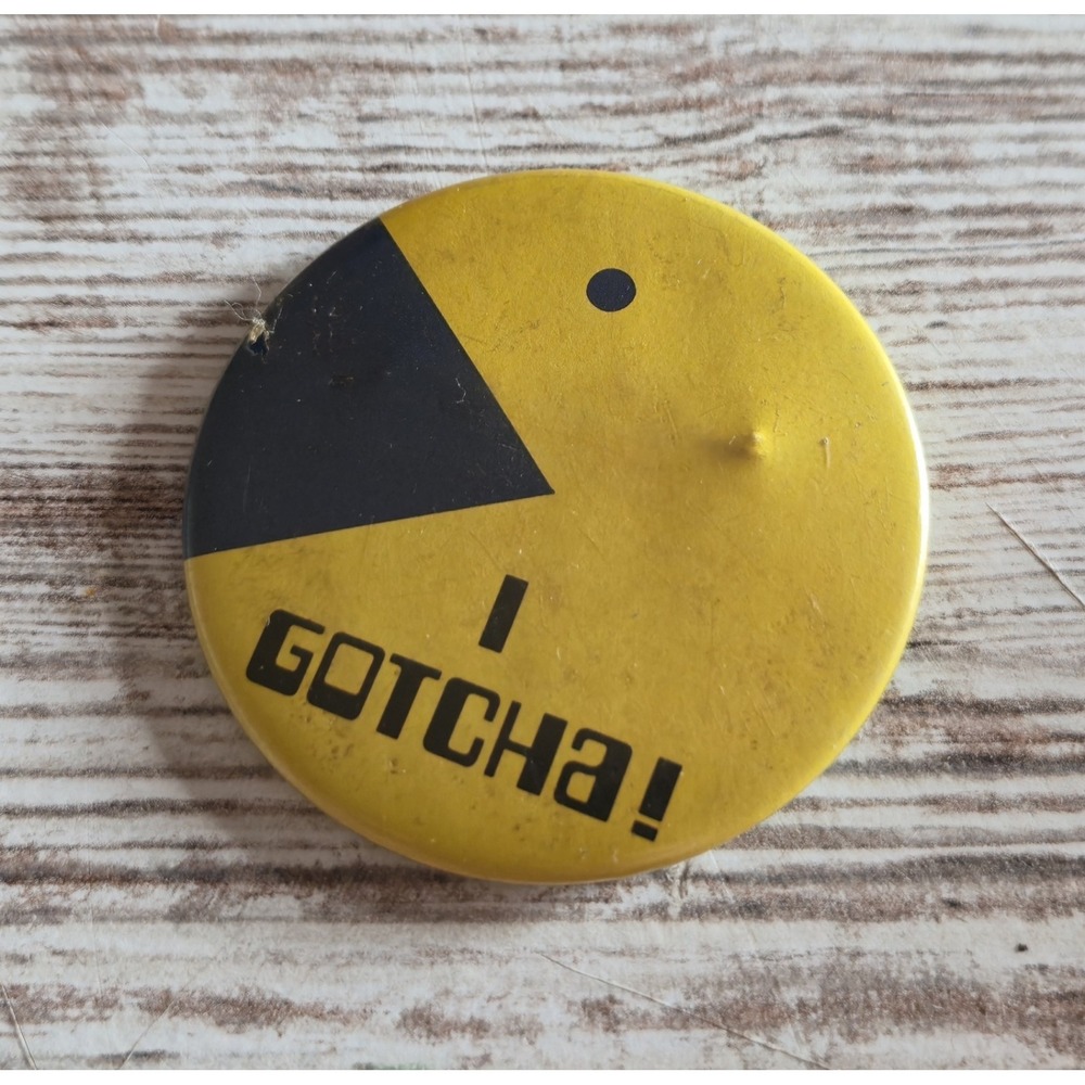 Vintage 1980s I Gotcha Pac Man Style Novelty Pinback Button Arcade Game Pin